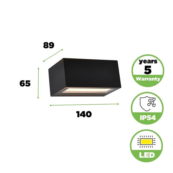 Aplique exterior LED GEMINI, con luz bidireccional, negro, 8,8W 1245Lm, 3000K