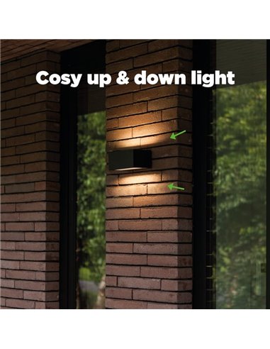 Aplique exterior LED GEMINI, con luz bidireccional, negro, 8,8W 1245Lm, 3000K