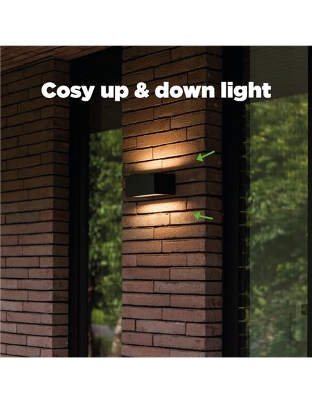 Aplique exterior LED GEMINI, con luz bidireccional, negro, 8,8W 1245Lm, 3000K