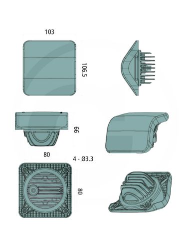 Dimensiones Faro de Trabajo LED Cunetero 32W Largo Alcance 12/24V 3500Lm IP6K9K Fendt Case Steyr