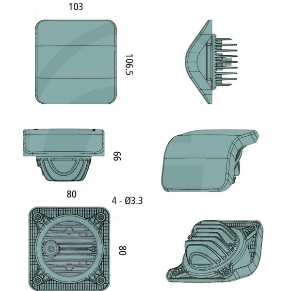 Dimensiones Faro de Trabajo LED Cunetero 32W Largo Alcance 12/24V 3500Lm IP6K9K Fendt Case Steyr