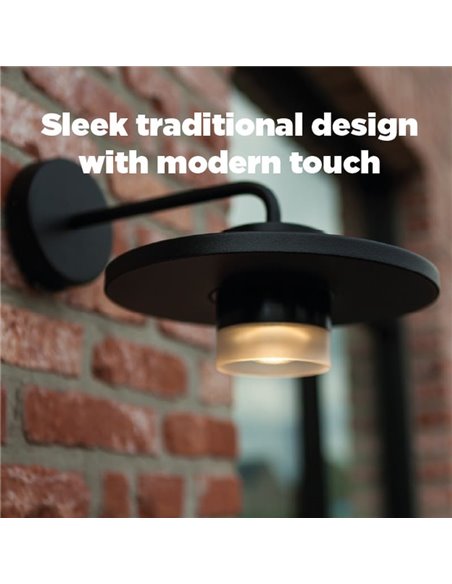 Aplique exterior LED PLATO, con forma de sombrero elegante negro, 7W 1170Lm, 3000K