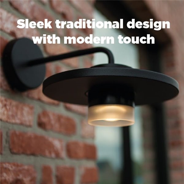 Aplique exterior LED PLATO, con forma de sombrero elegante negro, 7W 1170Lm, 3000K