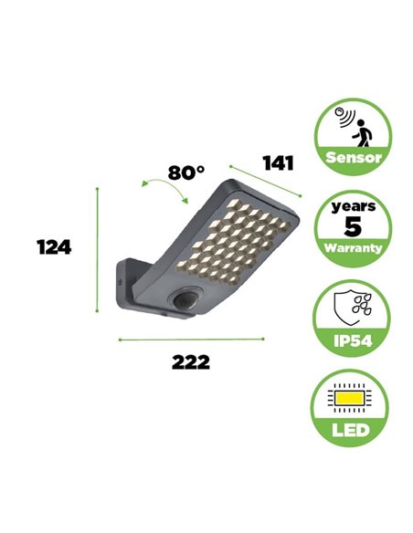 Aplique LED de aluminio con sensor de movimiento y cabezal que gira 90º ATLANTIS, 14W 2260Lm, 3000K/4000K