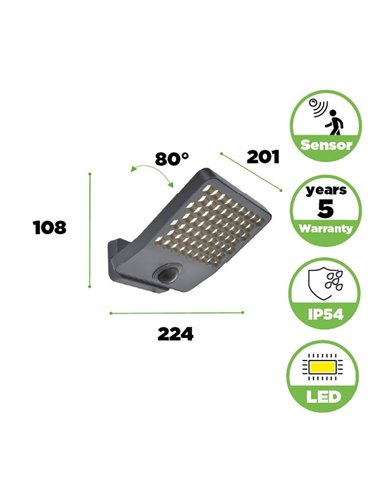 Aplique LED com sensor de movimento e cabeça giratória 90º ATLANTIS, 14W 2260Lm, 3000K/4000K, grande