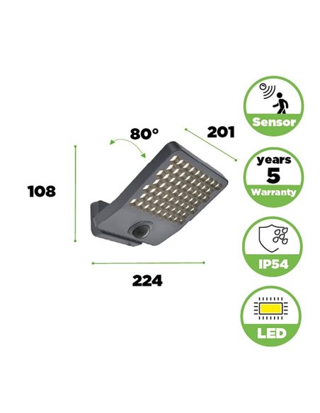 Aplique LED con sensor de movimiento y cabezal que gira 90º ATLANTIS, 14W 2260Lm, 3000K/4000K, grande