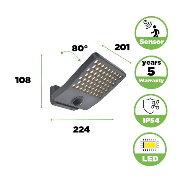 Aplique LED con sensor de movimiento y cabezal que gira 90º ATLANTIS, 14W 2260Lm, 3000K/4000K, grande