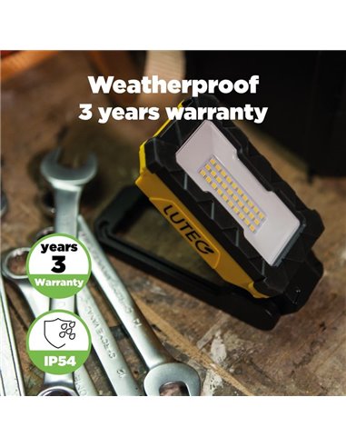 Refletor LED de trabalho para exterior PENI, carregamento USB-C, magnético e gancho, 4000K, 2W 500Lm