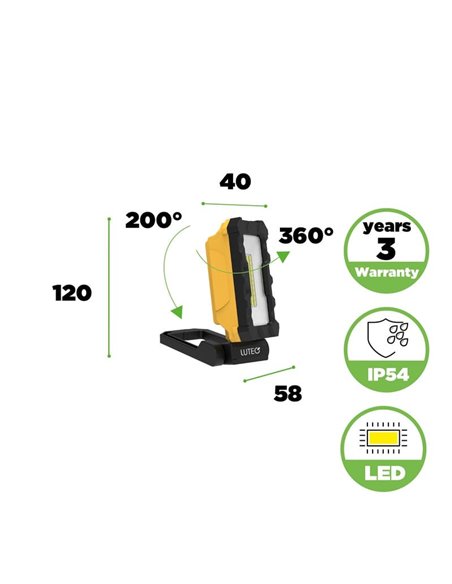 Proyector LED de trabajo para exteriores PENI, carga USB-C, magnético y gancho, 4000K, 2W 500Lm