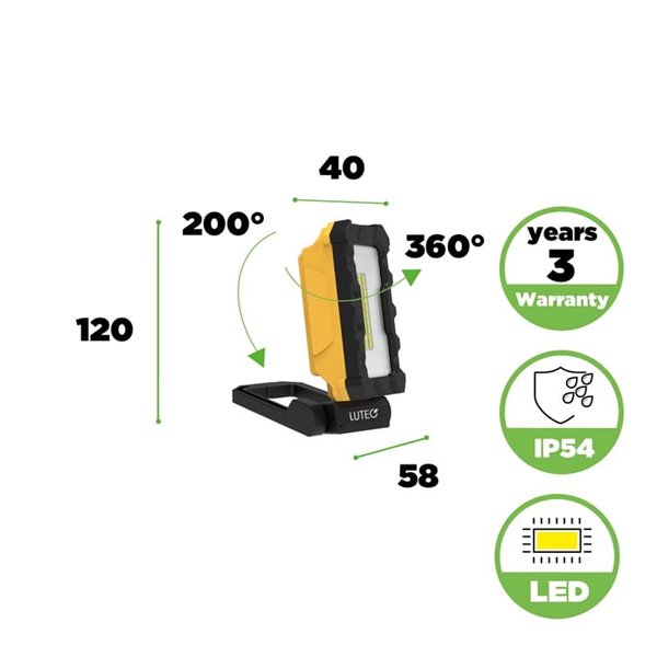 Proyector LED de trabajo para exteriores PENI, carga USB-C, magnético y gancho, 4000K, 2W 500Lm