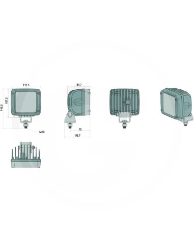 Faro de Trabajo LED Cuadrado 36W de trabajo DEUTSCH DT 2P 6.600Lm Compatible Fendt