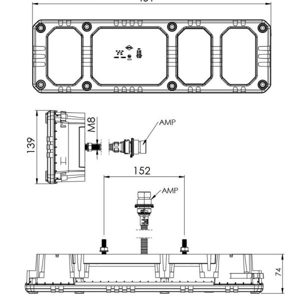 medidas Luz Combinada Trasera LED HEAVY DUTY Resistente a Impactos 24V IP68 con conector 7 Pin Horpol
