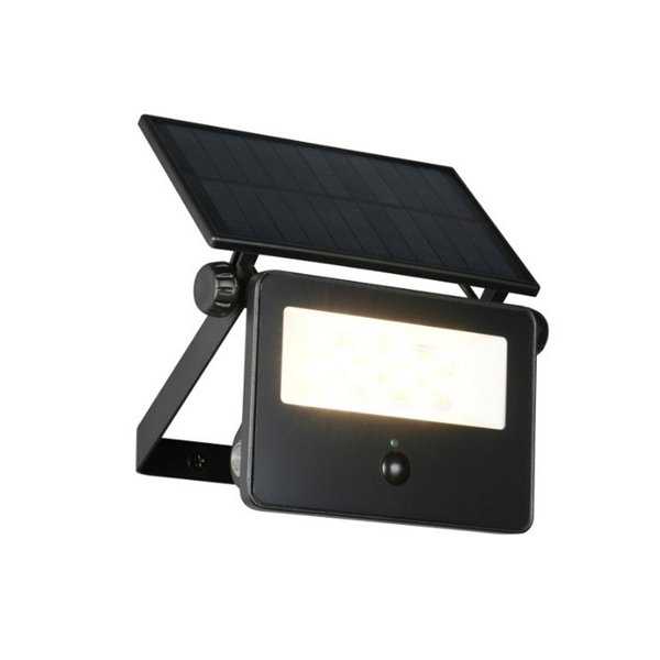 Luminária de parede LED MOURA 1100lm 14x15cm regulável com carga solar, interruptor integrado e sensor de movimento IP54 de 12 W