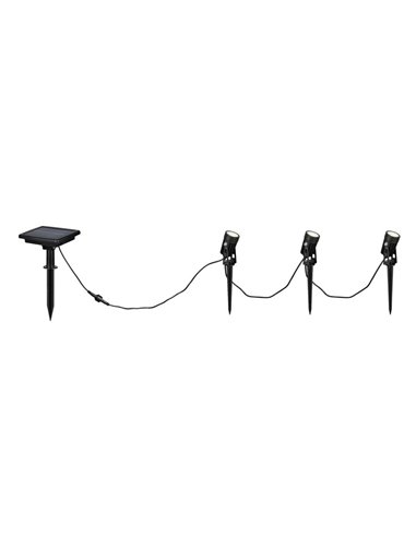 Kit de 3 piquetas LED carga solar y batería USB OBIDOS sensor de oscuridad y regulable 5W 3x 35lm, 4000K IP44
