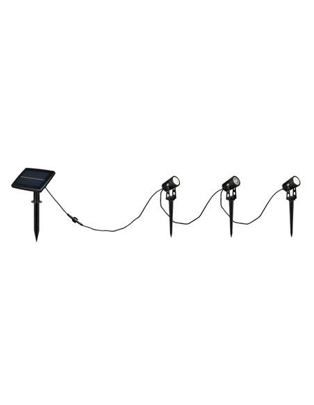 Kit de 3 piquetas LED carga solar y batería USB OBIDOS sensor de oscuridad y regulable 5W 3x 35lm, 4000K IP44