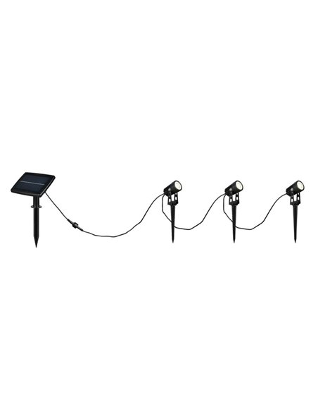Kit de 3 piquetas LED carga solar y batería USB OBIDOS sensor de oscuridad y regulable 5W 3x 35lm, 4000K IP44