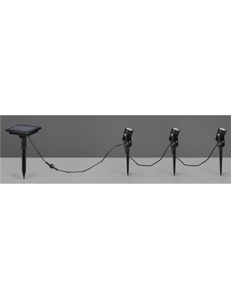Kit de 3 piquetas LED carga solar y batería USB OBIDOS sensor de oscuridad y regulable 5W 3x 35lm, 4000K IP44
