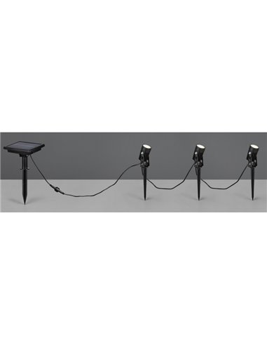 Kit de 3 piquetas LED carga solar y batería USB OBIDOS sensor de oscuridad y regulable 5W 3x 35lm, 4000K IP44