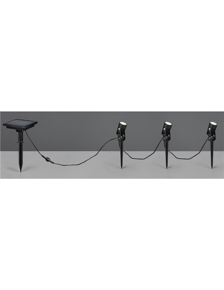 Kit de 3 piquetas LED carga solar y batería USB OBIDOS sensor de oscuridad y regulable 5W 3x 35lm, 4000K IP44