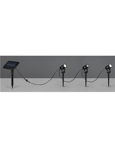 Kit de 3 piquetas LED carga solar y batería USB OBIDOS sensor de oscuridad y regulable 5W 3x 35lm, 4000K IP44