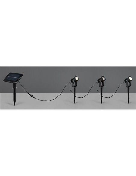 Kit de 3 piquetas LED carga solar y batería USB OBIDOS sensor de oscuridad y regulable 5W 3x 35lm, 4000K IP44