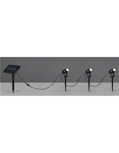 Kit de 3 piquetas LED carga solar y batería USB OBIDOS sensor de oscuridad y regulable 5W 3x 35lm, 4000K IP44