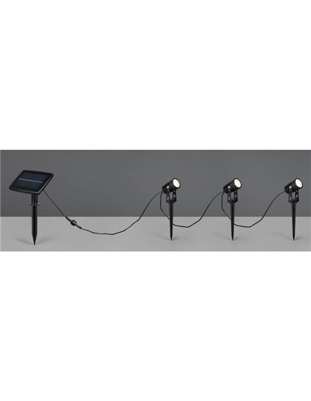 Kit de 3 piquetas LED carga solar y batería USB OBIDOS sensor de oscuridad y regulable 5W 3x 35lm, 4000K IP44