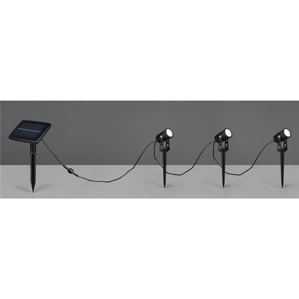 Kit de 3 piquetas LED carga solar y batería USB OBIDOS sensor de oscuridad y regulable 5W 3x 35lm, 4000K IP44