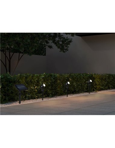 Kit de 3 piquetas LED carga solar y batería USB OBIDOS sensor de oscuridad y regulable 5W 3x 35lm, 4000K IP44