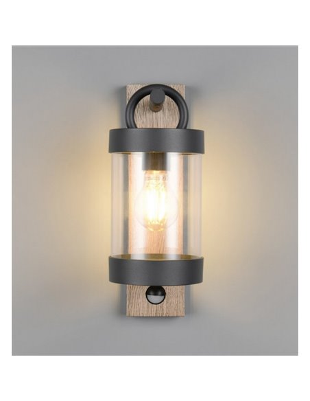 Aplique de pared SAMBESI imitación madera, con sensor de movimiento bombilla excl. 1x E27 max. 28W IP44