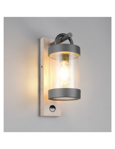 Luminária de parede SAMBESI imitação de madeira, com sensor de movimento, lâmpada excl. 1x E27 máx. 28 W IP44