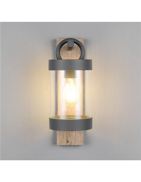 Aplique de pared SAMBESI aluminio fundido imitación madera, bombilla excl. 1x E27 max. 28W IP44