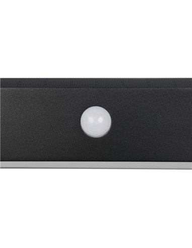 Aplique LED SILVES de pared alargado, carga solar y batería USB, sensor de movimiento 6W 1x 700lm, 4000K IP44 Negro