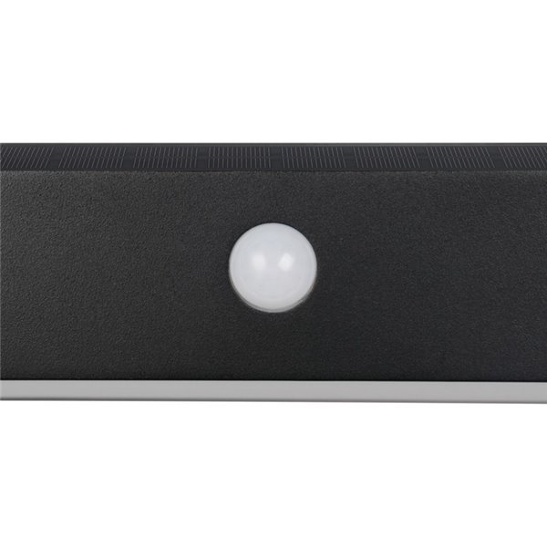 Aplique LED SILVES de pared alargado, carga solar y batería USB, sensor de movimiento 6W 1x 700lm, 4000K IP44 Negro