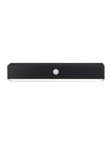 Aplique LED SILVES de pared alargado, carga solar y batería USB, sensor de movimiento 6W 1x 700lm, 4000K IP44 Negro