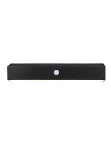 Aplique LED SILVES de pared alargado, carga solar y batería USB, sensor de movimiento 6W 1x 700lm, 4000K IP44 Negro
