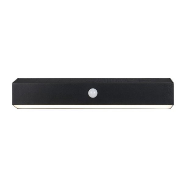 Aplique LED SILVES de pared alargado, carga solar y batería USB, sensor de movimiento 6W 1x 700lm, 4000K IP44 Negro