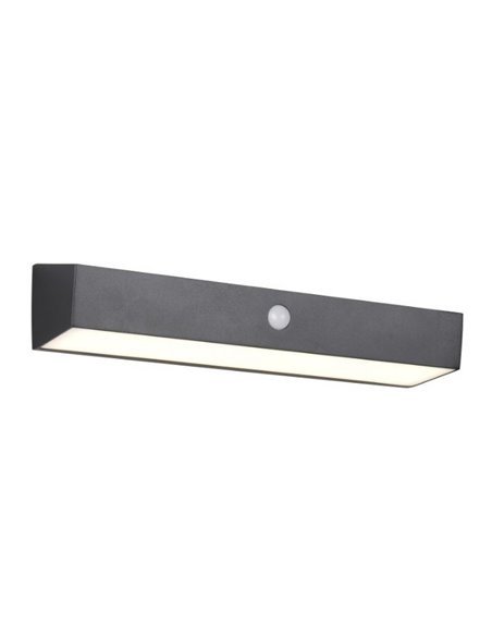 Aplique LED SILVES de pared alargado, carga solar y batería USB, sensor de movimiento 6W 1x 700lm, 4000K IP44 Negro
