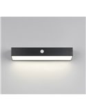 Aplique LED SILVES de pared alargado, carga solar y batería USB, sensor de movimiento 6W 1x 700lm, 4000K IP44 Negro