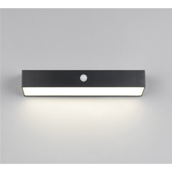 Aplique LED SILVES de pared alargado, carga solar y batería USB, sensor de movimiento 6W 1x 700lm, 4000K IP44 Negro