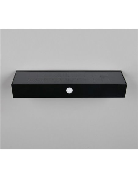 Luminária de parede alongada LED SILVES, carregamento solar e bateria USB, sensor de movimento 6W 1x 700lm, 4000K IP44 Preto