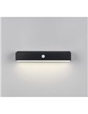 Aplique LED SILVES de pared alargado, carga solar y batería USB, sensor de movimiento 6W 1x 700lm, 4000K IP44 Negro