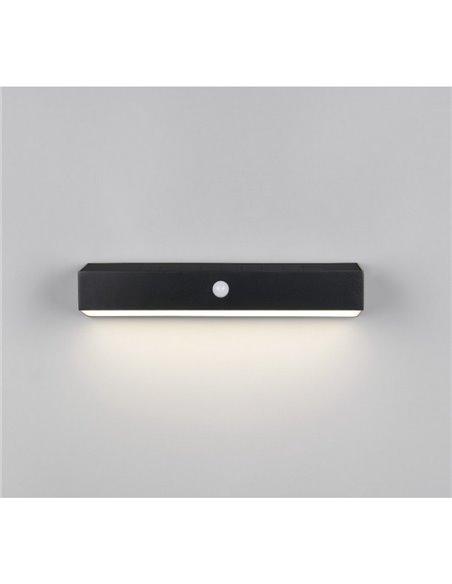 Aplique LED SILVES de pared alargado, carga solar y batería USB, sensor de movimiento 6W 1x 700lm, 4000K IP44 Negro