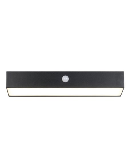 Aplique LED SILVES de pared alargado, carga solar y batería USB, sensor de movimiento 6W 1x 700lm, 4000K IP44 Negro