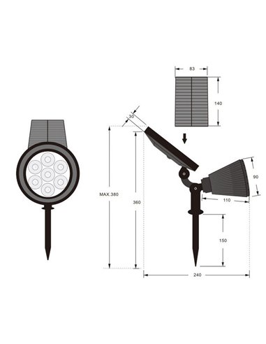 Foco solar LED para suelo FESTIVAL con pincho, cambio de color RGB, batería recargable 1W 35lm IP44