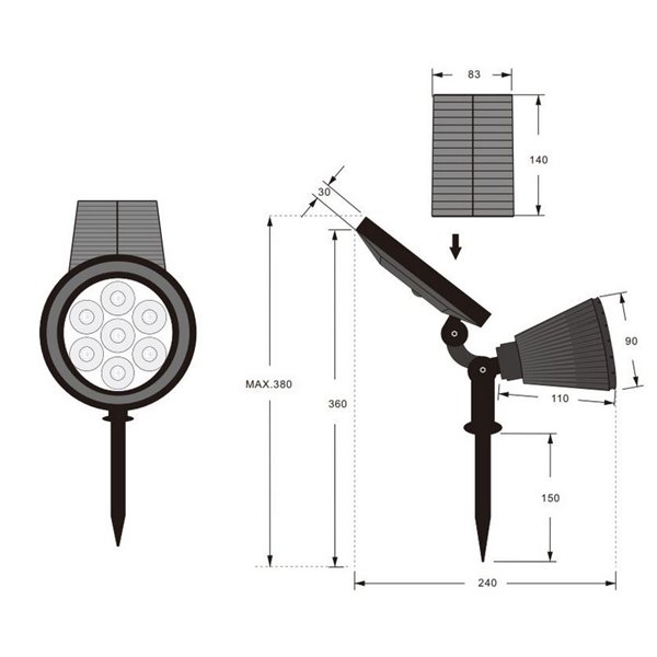 Foco solar LED para suelo FESTIVAL con pincho, cambio de color RGB, batería recargable 1W 35lm IP44