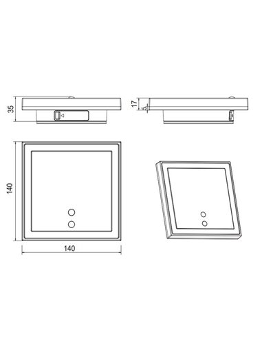 Aplique LED cuadrado para exterior FORTALEZA  14x14 recargable USB iluminación indirecta  2W 200lm, 3000K IP44