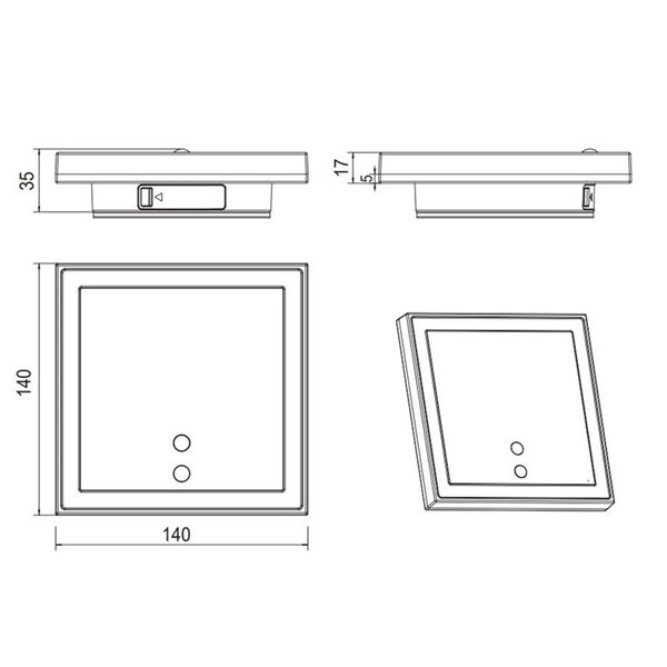 Aplique LED cuadrado para exterior FORTALEZA  14x14 recargable USB iluminación indirecta  2W 200lm, 3000K IP44