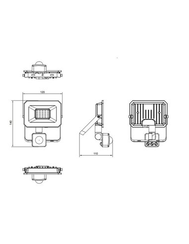 Foco LED 20W, ajustável para exterior, FUNCHAL 12x14cm, com sensor de movimento, 1800lm, 4000K, IP44