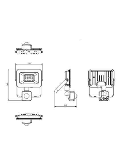 Spot LED FUNCHAL 20W, orientable pour extérieur, 12x14cm, avec détecteur de mouvement, 1800lm, 4000K, IP44